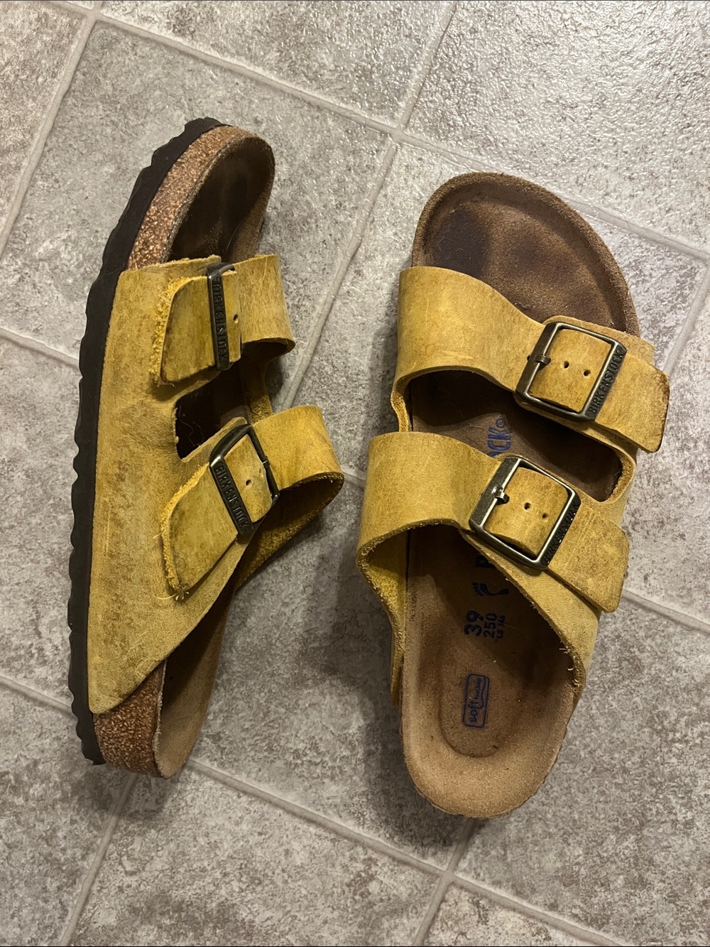 Birkenstock Suede Double-Buckle Slide Sandals - Mustard Yellow